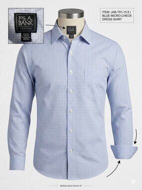 Jos. A. Bank Traveler Collection Slim Fit Dress Shirt Blue Micro-Check 15.5 32/3